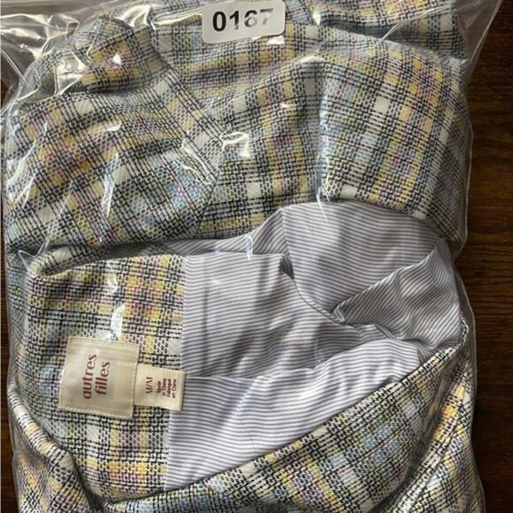 AUTRES FILLES blue/yellow Plaid unstructured gold hardware Blazer Jacket Size M - Picture 11 of 13